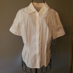 Apparenza white cotton islet button shirt M